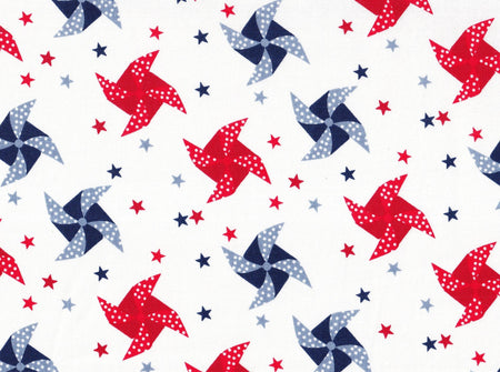 Patriotic Pinwheels and Stars on White 100% Cotton Price per Yard