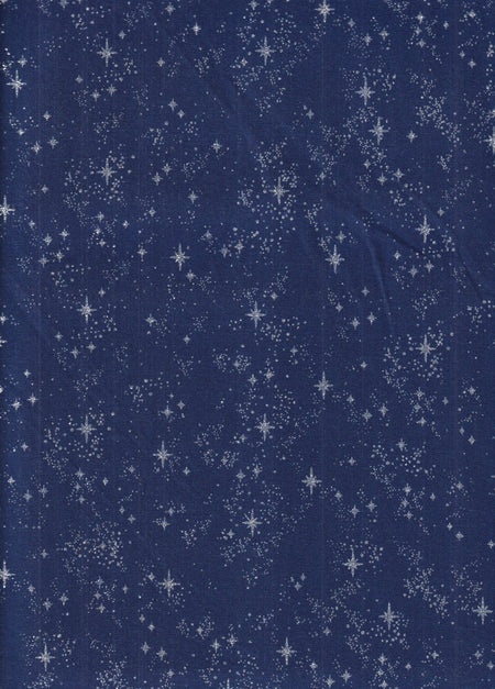 Cielo invernal: estrellas brillantes sobre fondo azul. 100 % algodón. Precio por yarda.