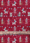 Patriotic Dogs Pups Wearing Hats on Red Glitter 100% Cotton