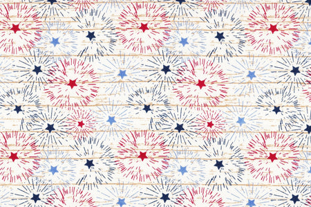 Patriotic Fireworks on White Texture 100% Cotton Price per Yard