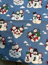 Vintage Snowmen and Clouds on Blue 100% Lightweight Cotton Price per Yard