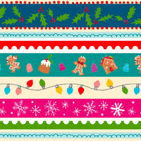 Christmas Hollidazzle Border Stripe on White Price per Yard