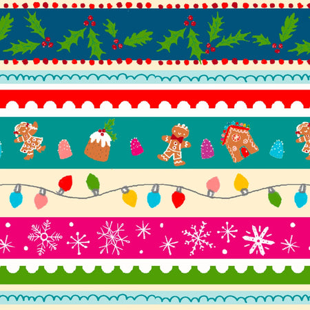 Christmas Hollidazzle Border Stripe on White Price per Yard