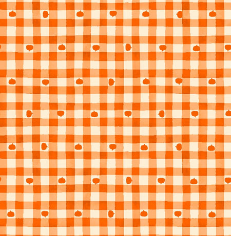 Pumpkins on Orange Gingham Plaid 100% Cotton Price per Yard