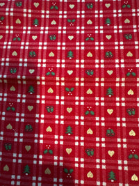 Christmas Vintage Metallic Gold Hearts on Red Plaid 100% Lightweight Cotton Price per Yard