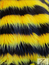 Two Tone Striped Long Pile Faux Fur Fabric Black and Yellow
