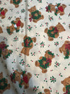 Christmas Vintage Teddy Bears with Wreaths on Cream 100% Lightweight Cotton Price per Yard