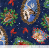 Christmas  Santa and Animal Portrait Toss on Blue 100% Cotton Price per Yard