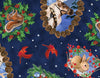 Christmas  Santa and Animal Portrait Toss on Blue 100% Cotton Price per Yard