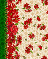 Tela de algodón 100 % color crema con doble borde de poinsettias de 60" de ancho. Precio por yarda.
