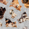 QT Fabrics Puppy Toss on Gray Novelty 100% Cotton Price per Yard Novelty