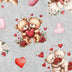Valentines Bears and Hearts on Gray 100% Cotton Price per Yard