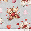 Valentines Bears and Hearts on Gray 100% Cotton Price per Yard