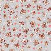 Valentines Bears and Hearts on Gray 100% Cotton Price per Yard