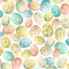 Huevos decorados para Pascua con motivos florales sobre fondo blanco