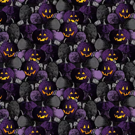 Campo de calabazas moradas de Halloween sobre fondo negro