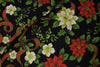 Poinsettias navideñas y cintas sobre fondo negro, 100 % algodón. Precio por yarda