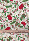 Poinsettias and Pinecones Ivory Gold on White Metallic 100% Cotton Price per Yard