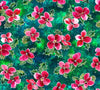 Pink Poinsettias Holly on Green Teal 100% Cotton