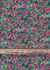 Pink Poinsettias Holly on Green Teal 100% Cotton