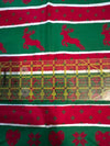Navidad, estilo vintage, rojo, verde, copos de nieve, rayas blancas, 100 % algodón ligero. Precio por yarda.