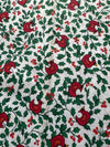 Cardinals Holly Vines on White 100% Lightweight Cotton Price per Yard