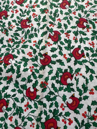 Cardinals Holly Vines on White 100% Lightweight Cotton Price per Yard