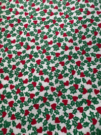 Vintage Holly Hearts  on Cream 100% Lightweight Cotton Price per Yard