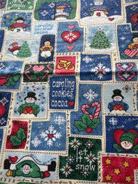 Vintage Let it Snow Icons Boxes on White 100% Lightweight Cotton Price per Yard