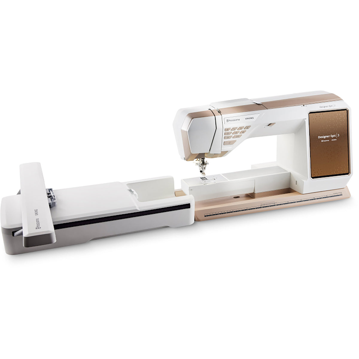 HUSQVARNA VIKING DESIGNER EPIC 3 with redesigned embroidery unit attached