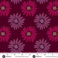 Nancy Rink Mystic Meadow Daisy Red, tela de algodón de gran anchura de 108", por yarda