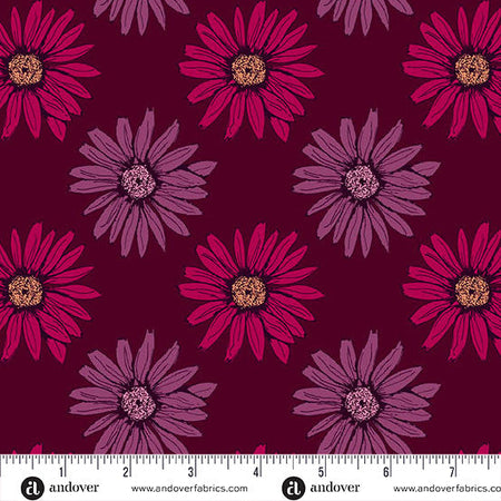 Nancy Rink Mystic Meadow Daisy Red 108" Cotton Wideback Fabric per yard