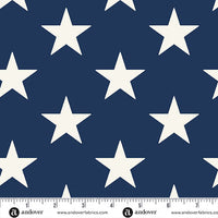 Tela de algodón de Andover Fabrics, colección «Americana», estampado «Large Star Blue», ancho de 108", por yarda