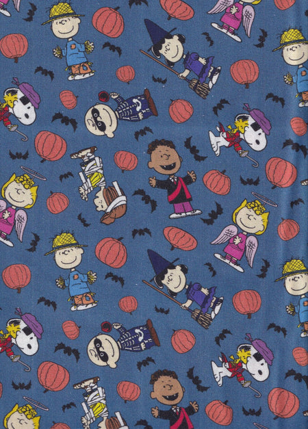 Halloween Peanuts in Costumes on Blue 100% Cotton Price per Yard