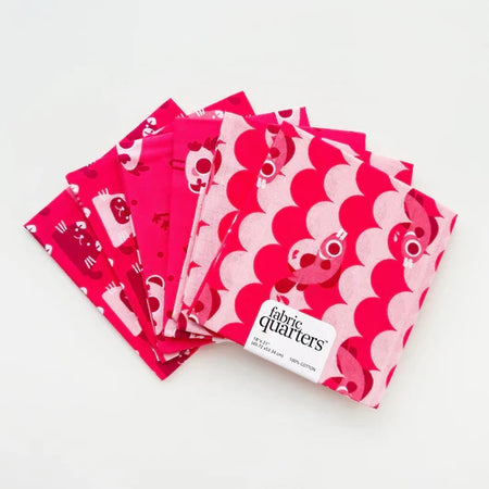 6 Fat Quarters - 3 Prints x 2 of Each Pink Fish 100% Cotton Precut