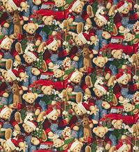 Christmas Blue Jean Teddy 100% Cotton Fabric Price per Yard