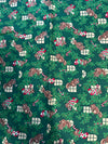 Calcetines navideños vintage con ardillas sobre fondo verde, 100 % algodón ligero. Precio por yarda.