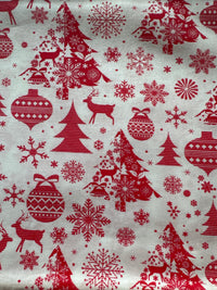 Christmas Trees Snowflakes Deer on White 100% Cotton Price per Yard