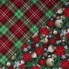 Double Faced Prequilted Christmas Gold Ornaments Poinsettias Plaid By the Yard