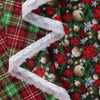 Double Faced Prequilted Christmas Gold Ornaments Poinsettias Plaid By the Yard