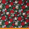 Double Faced Prequilted Christmas Gold Ornaments Poinsettias Plaid By the Yard
