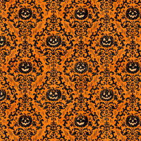 Damasco de calabazas de Halloween sobre fondo naranja