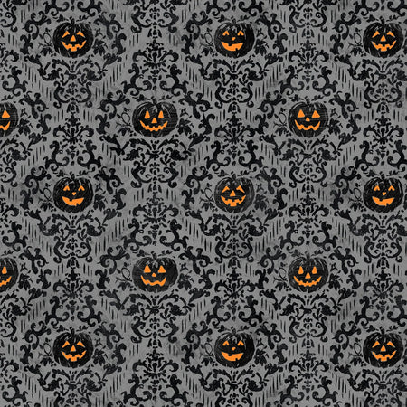 Halloween Pumpkin Damask on Gray