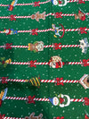 Christmas Vintage Toys and Candy Canes Stripes on Green 100% Lightweight Cotton Price per Yard