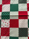 Mini estampados navideños de estilo vintage en cajas rojas, verdes y blancas. 100 % algodón ligero. Precio por yarda.