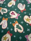 Vintage Mittens with Ribbons and Icons on Green 100% Lightweight Cotton Price per Yard