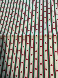 Vintage Mini Hearts Green Stripes on White 100% Lightweight Cotton Price per Yard