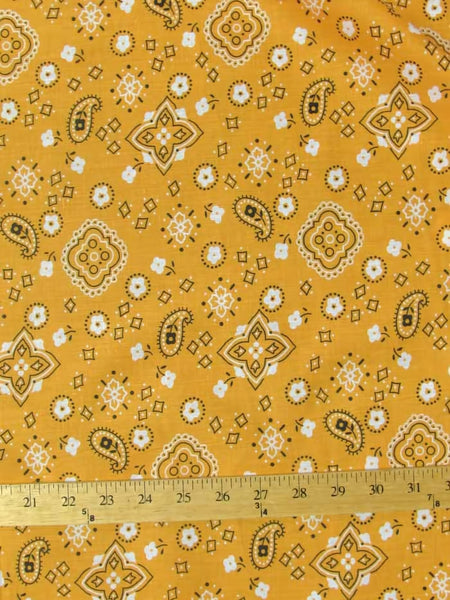 Poly Cotton Printed Fabric Paisley Bandana / Orange / Sold By The Yard||color:Orange