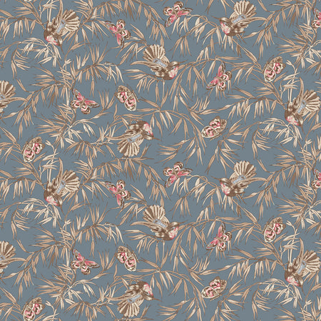Birds and Butterflies Blue Meadow Blush 43"/44" Cotton Fabric Per Yard