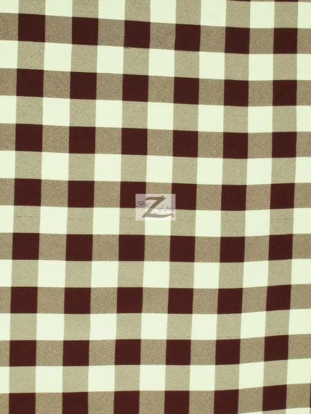 Checkered Gingham Poly Cotton Printed Fabric / Brown / Sold By The Yard